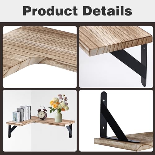 5 Pack Floating Shelves, Rustic Wood, Light Brown