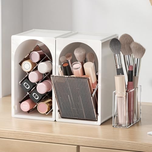 INVSSENE Stackable Makeup Organizer Countertop, Storage Perfume Skincare Cosmetic Lipstick Face Mask Makeup Brush Palett