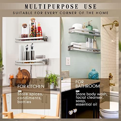 Lallisa 2 Pieces Stainless Steel Shelf Bathroom Shower Floating Shelves Wall Mounted Shower Caddy Basket Shelf Storage O