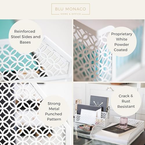 BLU MONACO | White Desk Organizer Set 6 Piece | Mail Sorter Organizer Countertop with Letter Sorter for Desk | Standing File Organizer for Desk with Pen Holders