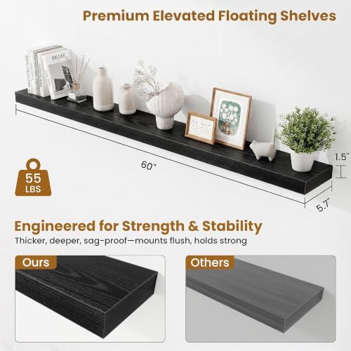 Fun Memories 60 Inch Fireplace Mantel Set of 2, Long Floating Shelf for Bedroom|Living Room, Wall Mounted Farmhouse Disp
