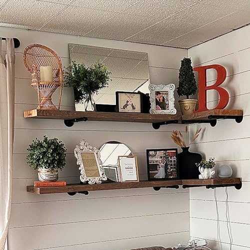 6 Pack Pipe Shelf Brackets 8 Inch, Industrial Iron Pipe Floating Shelves Bracket Heavy Duty Metal Shelving Brackets for 