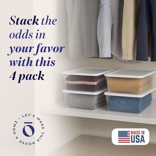 HOMZ Snaplock, Small Clear Plastic Storage Organizer Bins w/Lids, 4 Pack