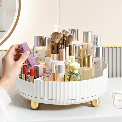 360 Rotating Makeup Perfume Organizer Skincare with Divider, Large White