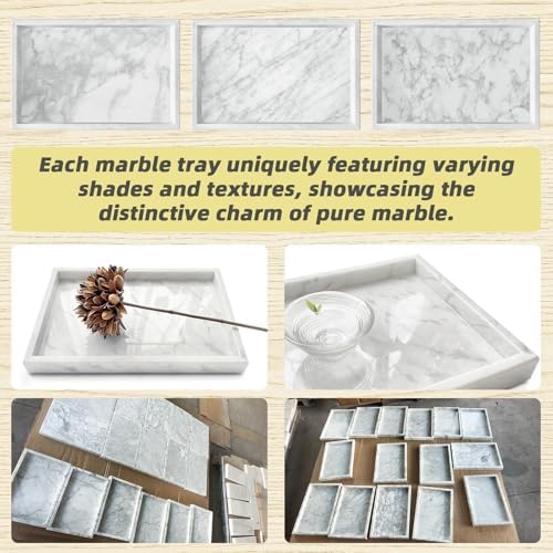 Yew & Tulip Natural Carrara White Marble Vanity Tray, Natural White Marble Serving Tray for Bathroom, Kitchen, Vanity, H