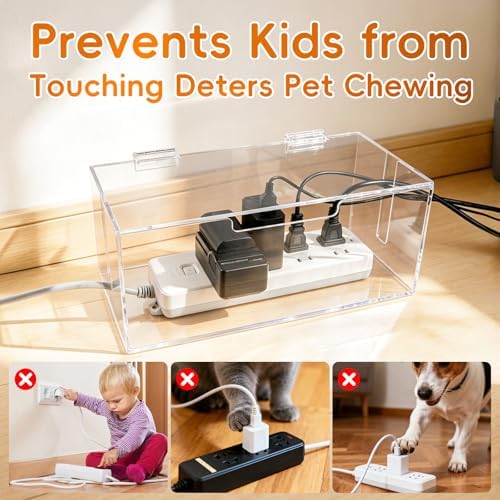 Cable Organizer Storage Box with Lid - Phone Charger Clear Organizer Case for Desk, Wire Organizers for Cords & Power St