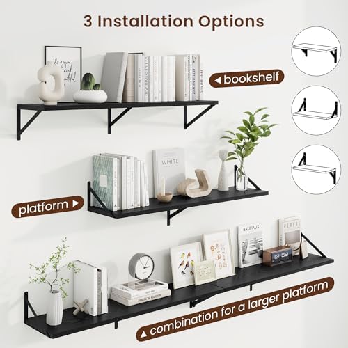 Axeman Deep Floating Shelves, 40'' x 10'' Black Wall Shelves Set of 2