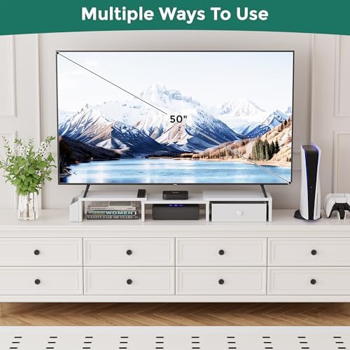 Dual Monitor Stand Riser, Adjustable Length & Swivel Angle Monitor Stand, Ergonomic Monitor Stand with Drawer & Side Poc