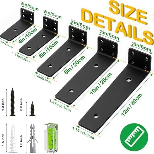 Floating Shelf Bracket 4 Inch of 8 Pack Heavy Duty Shelf Brackets Black Coated Metal L Bracket Wall Shelf Support DIY Br