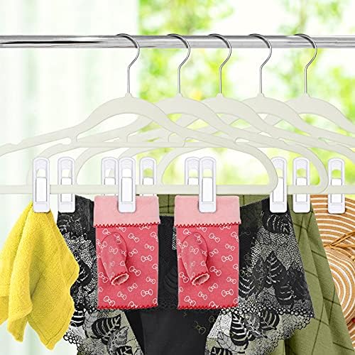 Tinfol White Velvet Hanger Clips, 80PC Pants Velvet Clips, Clothes Hanger Clip Clothes Pin, Strong Finger Flocked Clip Perfect for Slim-line Clothes Velvet Hangers