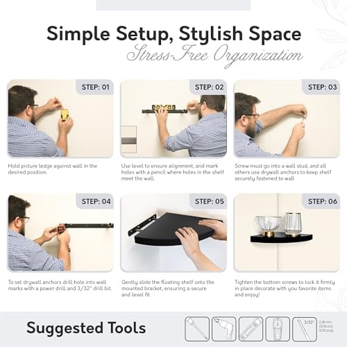 InPlace Durbale Corner Shelf - Easy to Install & Remove, Floating Corner Shelves - Wall Mounted Decorative Corner Shelf 