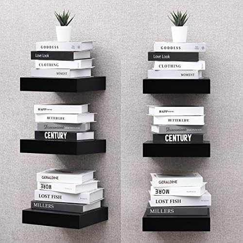 WELLAND 9 1/4 inch Black Mission Floating Shelves for Wall, Bathroom Wall Mount Shelves, Wood Modern Display Shelves, Bo