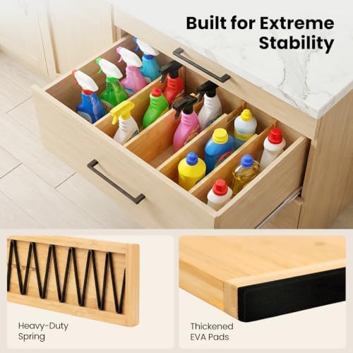 4 Pack 6" Deep Bamboo Drawer Dividers, 12-17" Expandable Kitchen Organizers
