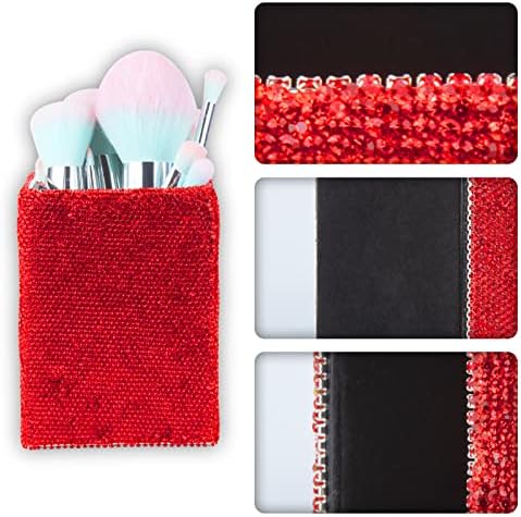 KEYPOWER Crystal Pencil Pot Holder Box Bling Rhinestone Pen Organizer Holder Cosmetic Container Comb Brushes Personalized (Square Red)
