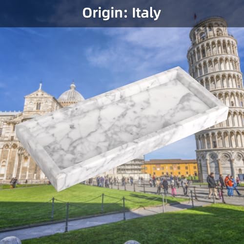 Marble Bathroom Vanity Tray, Carrara White, 12"x 5" x1.2"