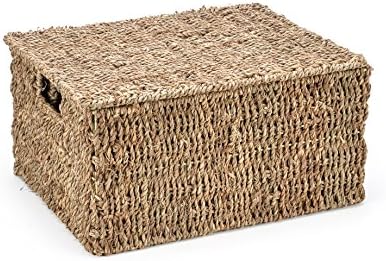 Trademark Innovations Set of 3 Rectangular Seagrass Baskets with Lids, Natural (Small)