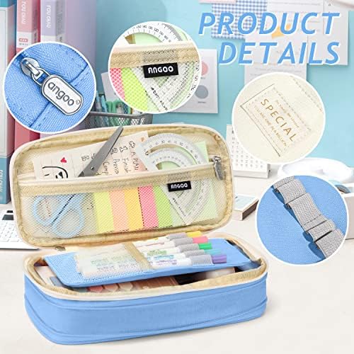 KPX Big Capacity Pencil Pen Case Bag with Zipper Office College School Storage Large Capacity Bag Pouch Holder Box Organizer Colorful (Light Blue)