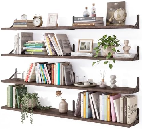 YGEOMER 47.2 in Floating Shelves for Wall Home Decor, Wood, Brown, Set of 4