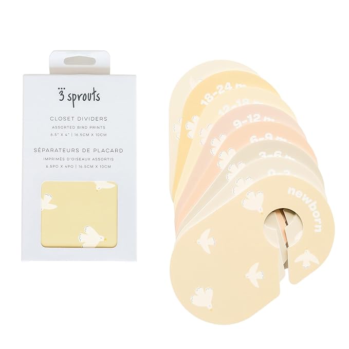 3 Sprouts Baby Closet Dividers, Newborn to 2T, Bird, 8 Piece Set | Newborn to 2T sizing, 8-piece set, Double-sided size labels, Age labels, Nursery closet storage, Baby clothes organizer