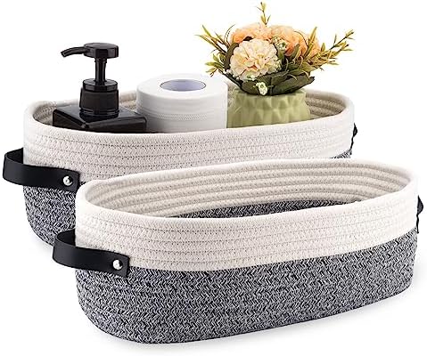 2 Pack Small Cotton Rope Woven Basket Toilet Paper Baskets for Organizing Decorative Basket for Boho Decor Small Storage