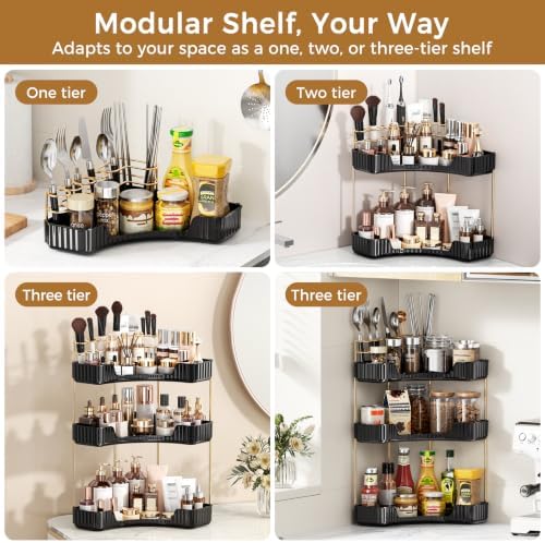 BEFSOP Corner Bathroom Counter Organizer, Upgraded 3-Tier Makeup Organizer Countertop with Makeup Brush Holder, Skincare
