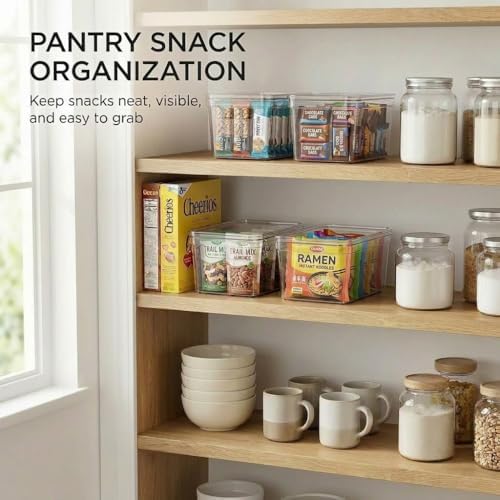 MOONEDGE 4-Pack 10x6x5 Stackable Small Clear Storage Bins with Lids
