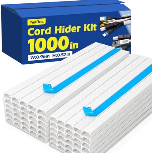 1000in Cord Hider Kit, Cord Covers for Wires on Wall, Paintable Cable Raceway, Cord Hider for Wall Mount tv, tv Cable Hi