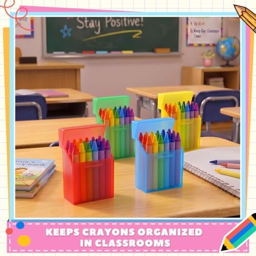 Clabby 4 Pcs Clear Plastic Crayon Boxes Hold 24 Count, Primary