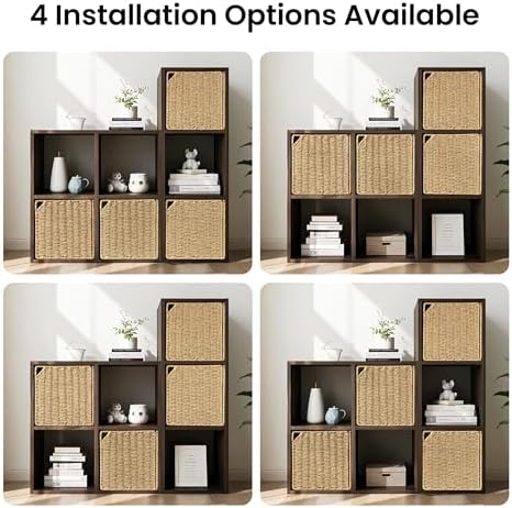 AELS 13" Handwoven Natural Fibre Doors for Cube Storage - Set of 3, Boho Straw Shelf Cover - Rustic Farmhouse Decor - Fi