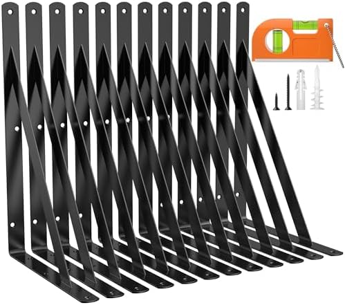12 Pack 12 Inch Heavy Duty Shelf Bracket, Wall Shelf L Brackets for Floating Shelves, 250 LBS Max Load, Mounting Hardwar