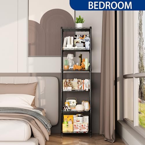 REGILLER 6 Wire Shelving Steel Storage Rack Adjustable Unit Shelves for Laundry Bathroom Kitchen Pantry Closet(Black,11.