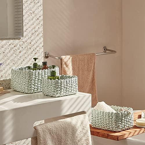 LA JOLIE MUSE Paper Rope Storage Baskets for Organizing, Recycled Wicker Storage Basket Container Bins for Shelves Cupbo