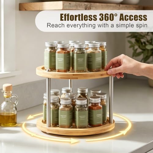 10 inch 2 Tier Lazy Susan, Rotating Spice Rack Organizer for Cabinet