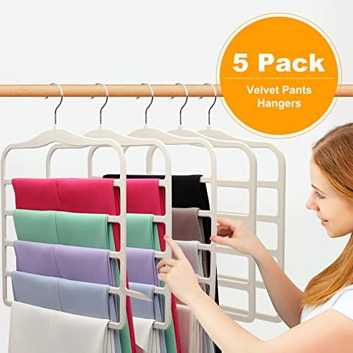 Closet Organizers and Storage, 5 Pack Velvet Pants-Hangers-Space-Saving