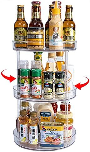 3 Tier Clear Lazy Susan Organizer, 360 Degree Rotating Round Lazy Susan Turntable 9" Non-Skid Rotating Organization Stor