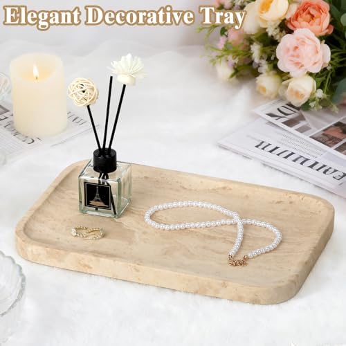 Natural Travertine Vanity Tray - Decorative Stone Marble Tray for Bathroom Countertop, Elegant Organizer for Home Decor,
