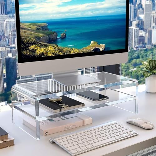 Egchi Acrylic Monitor Stand,2 Tiers Computer Monitor Riser(18x8x5.5 inches),Computer Stand/Monitor Riser for Office,Scho