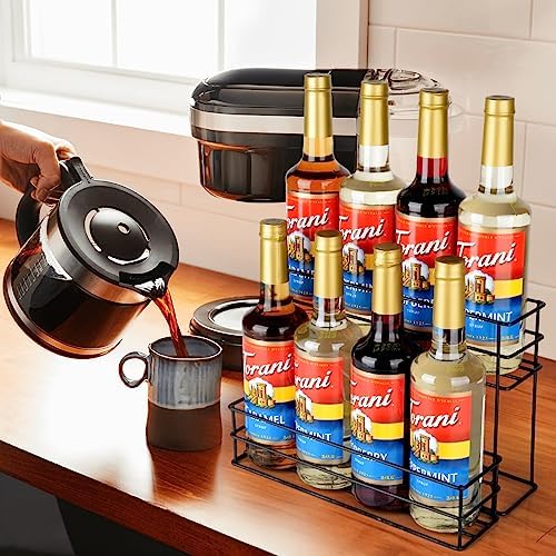 kimilus 8 Bottle Capacity Coffee Syrup Organizer 2 Tier Coffee Syrup Stand Shelf for Coffee Bar Kitchen Small Wine Rack 