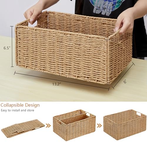 Vagusicc Wicker Storage Basket, Set of 2 Hand-Woven Paper Rope Wicker Basket, Small Storage Baskets for Organizing Toile