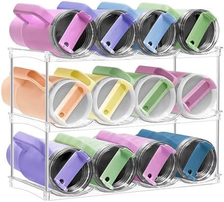 Stackable Water Bottle Organizer for Cabinet - Large Tumbler Organizer