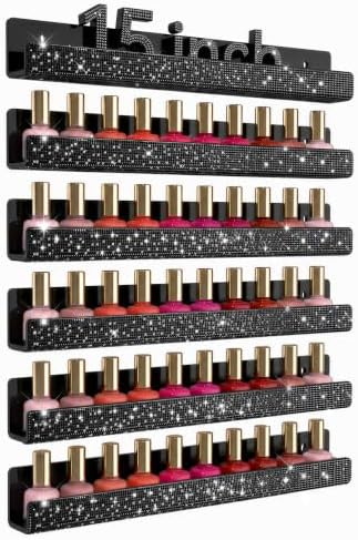 YMVV 6 Pack 15 Inch Nail Polish Wall Rack, Black Rhinestone Organizer