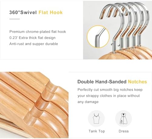 TOPIA Premium Wooden Hangers with Extra Thick Hook and Non Slip Pants Bar, Luxury Suit Hangers for Closet with Notches for Shirts - 16 Pack - CT01N