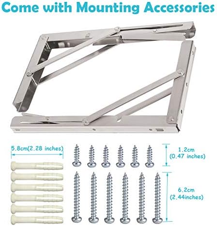 CLT 14'' Folding Shelf Brackets Max. Load 440 lb, Heavy Duty Stainless Steel DIY Wall Mounted Shelf Bracket Space Saving