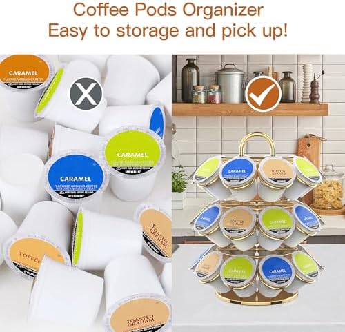 Rotating Coffee Pod Holder for Keurig Pods, Heavy-Duty K Cup Holder, Gold