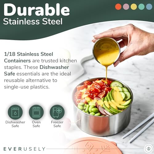 Stainless Steel Food Containers, Metal Lunch Boxes, Set of 5, Bright