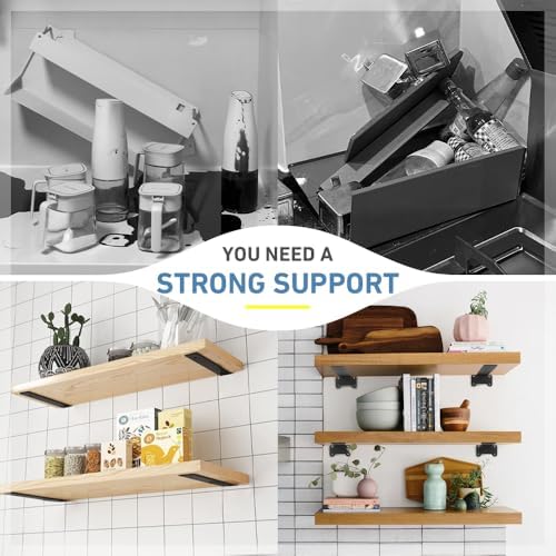 Floating Shelf Bracket, 10-Inch 4 Pack Hidden Shelves Hardware, Cast Iron L Brackets, Rustic Industrial Black Metal Wall