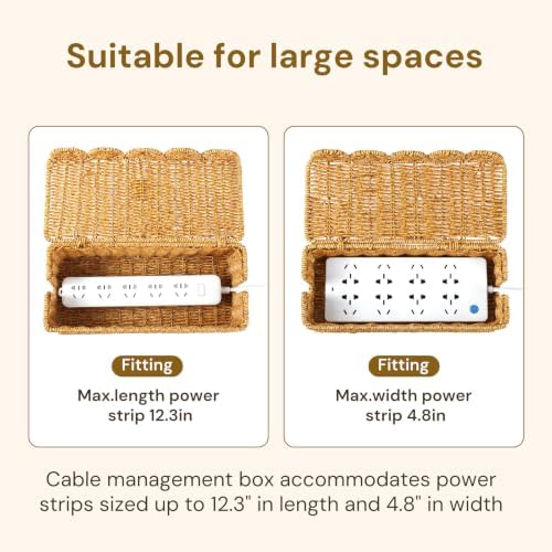 Scalloped Edge Cable Management Box, Handmade Rattan Cord Organizer