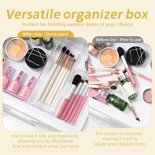 16 PCS Clear Drawer Organizers Set, 5 Varied Size Bathroom and Kitchen Drawer Cabinet Organizer Trays, Clear Plastic Des