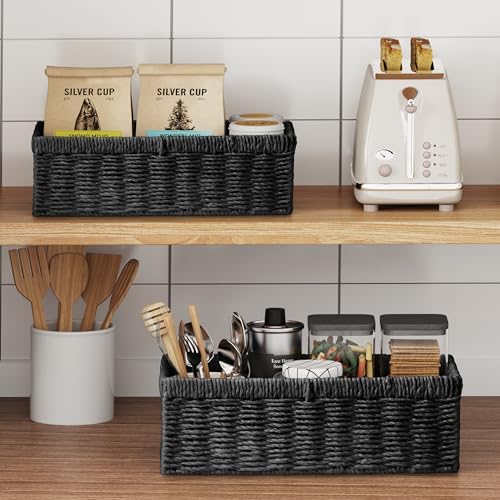 Vagusicc Wicker Storage Basket, Set of 2 Hand-Woven Paper Rope Wicker Baskets for Organizing Decor Storage Bins for Coun