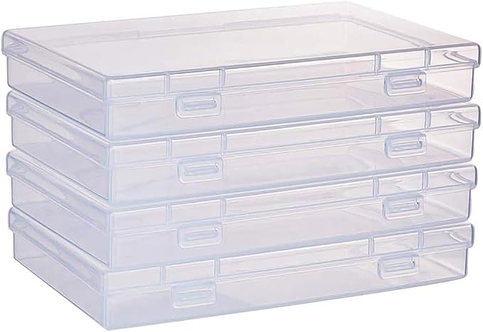 BENECREAT 4 Pack 6.7x4.13x1 Inches Large Clear Plastic Box Container Clear Storage Organizer with Hinged Lid for Small Craft Accessories Office Supplies Clips